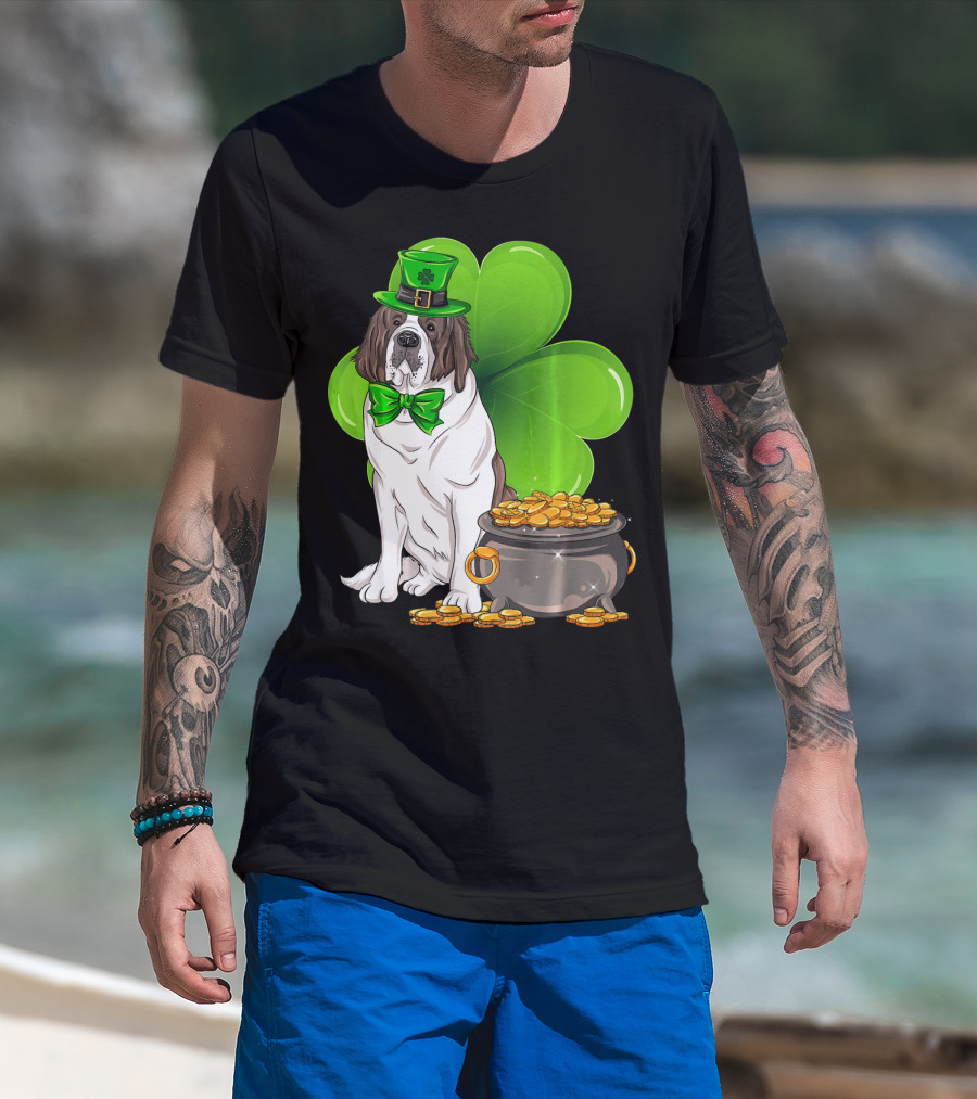 Saint Bernard Leprechaun St Patricks Day Pot Of Gold Clover T-Shirt