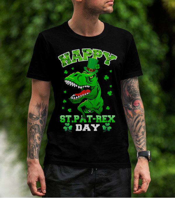 Happy St. Pat-Rex Day Dinosaur With Shamrocks T-Shirt