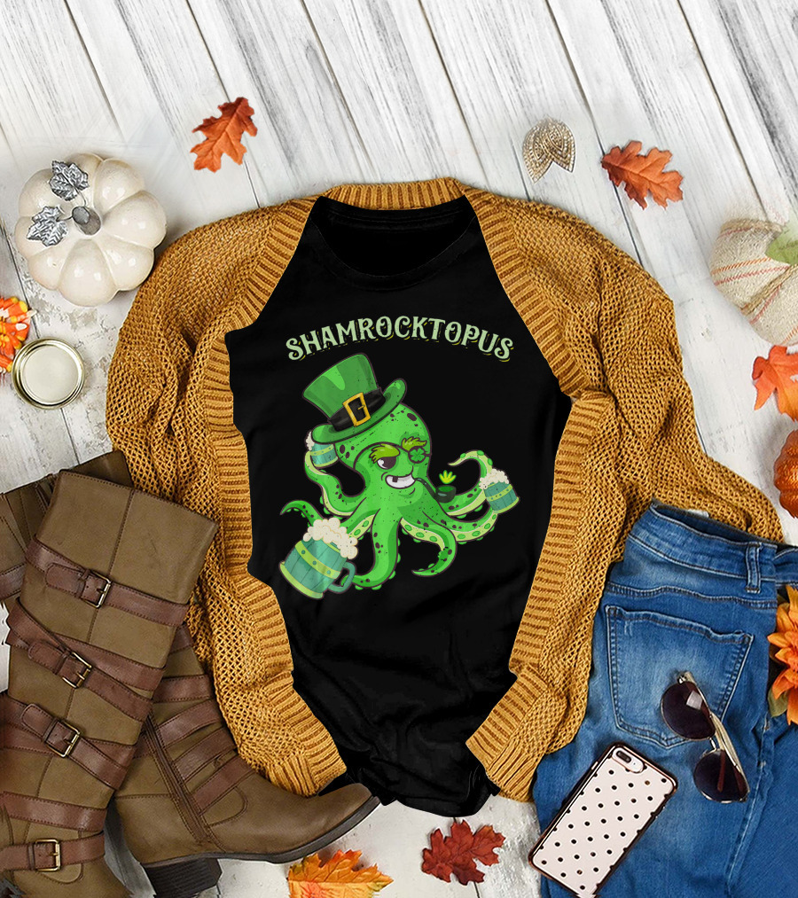 Shamrocktopus Octopus Leprechaun St. Pat Green Hat Beer Mugs T-Shirt