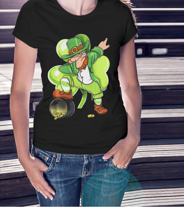 Dabbing Leprechaun St Patricks Day Shamrock Pot Of Gold T-Shirt