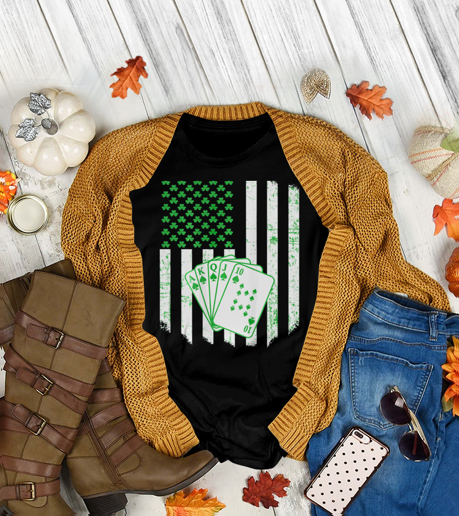 Irish Poker Flag with Shamrock and Playing Cards T-Shirt