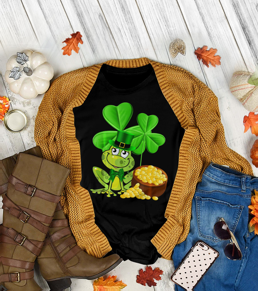 Leprechaun Frog St. Patrick's Day Shamrock Gold Coins T-Shirt