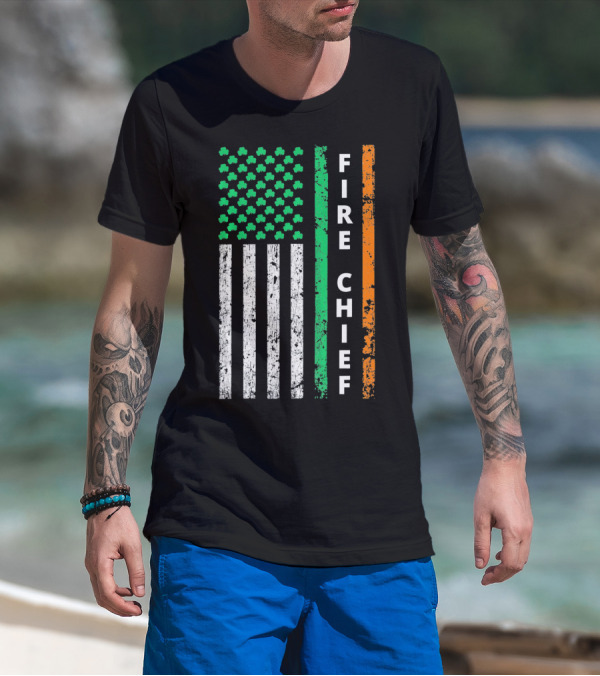 Fire Chief Irish Shamrock American Flag T-Shirt
