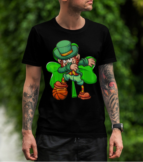 Dabbing Leprechaun With Basketball And Shamrock T-Shirt