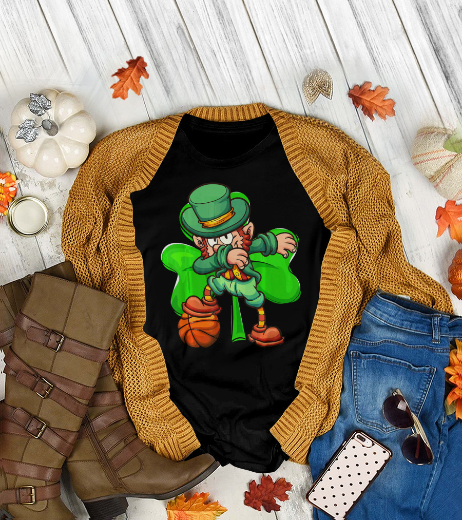 Dabbing Leprechaun with Basketball and Shamrock T-Shirt
