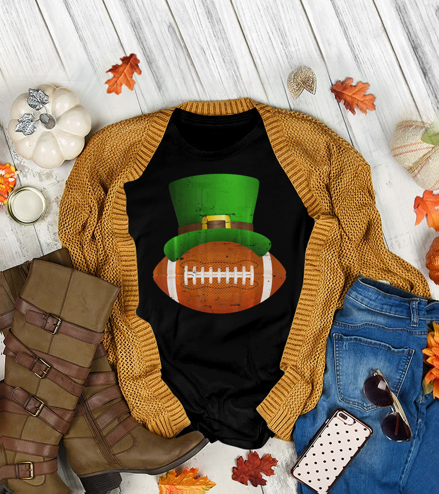 Funny St Patricks Leprechaun Football Hat Luck T-Shirt