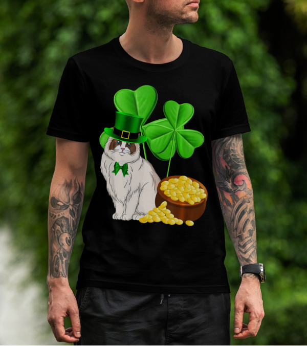 Himalayan Cat St Patricks Day Leprechaun Shamrocks And Gold Coins T-Shirt