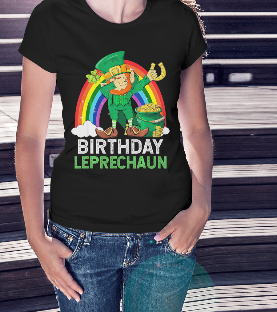 Birthday Leprechaun Dabbing Rainbow Pot Of Gold T-Shirt