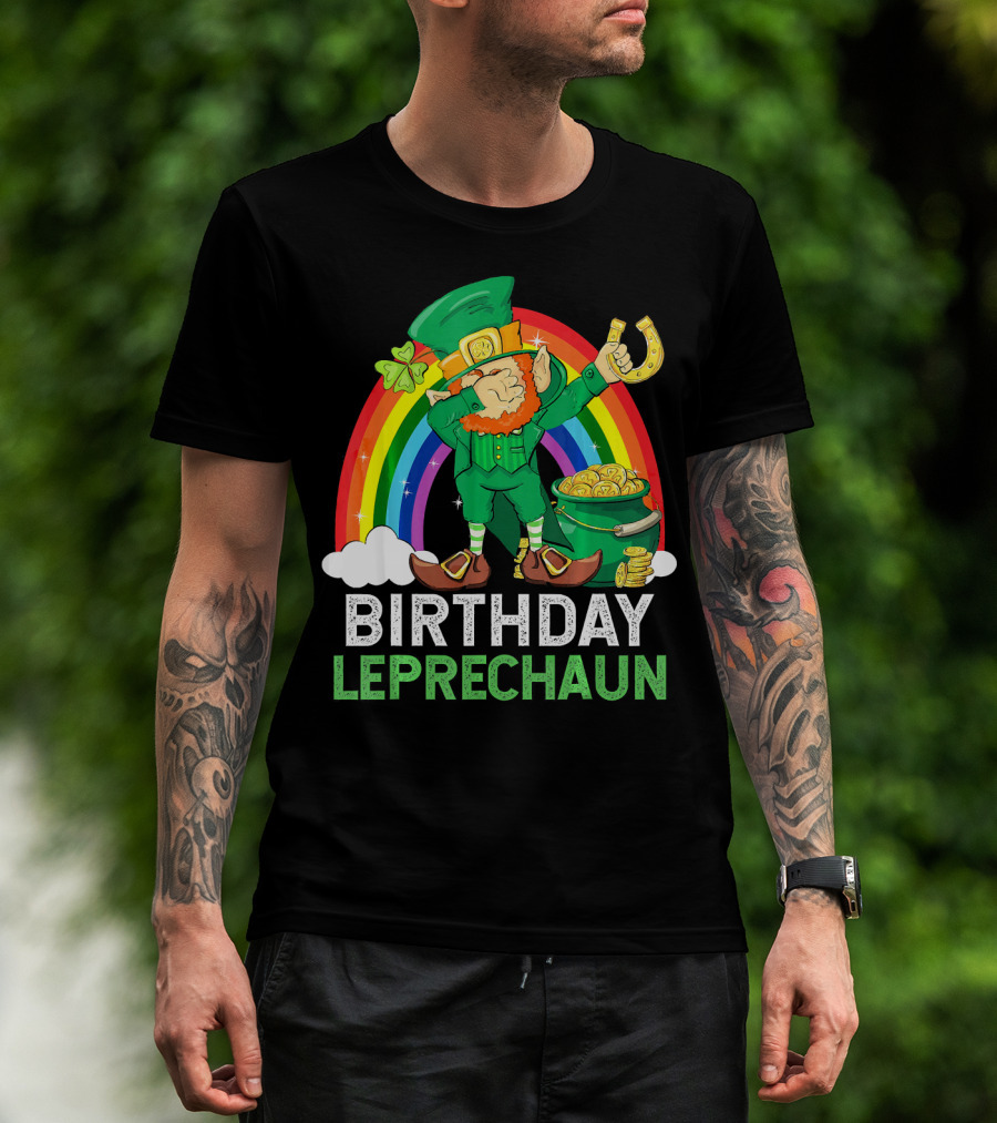Birthday Leprechaun Dabbing Rainbow Pot Of Gold T-Shirt