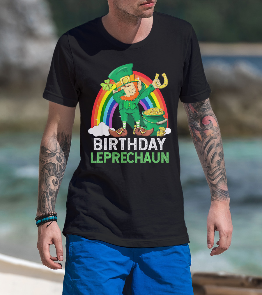 Birthday Leprechaun Dabbing Rainbow Pot Of Gold T-Shirt