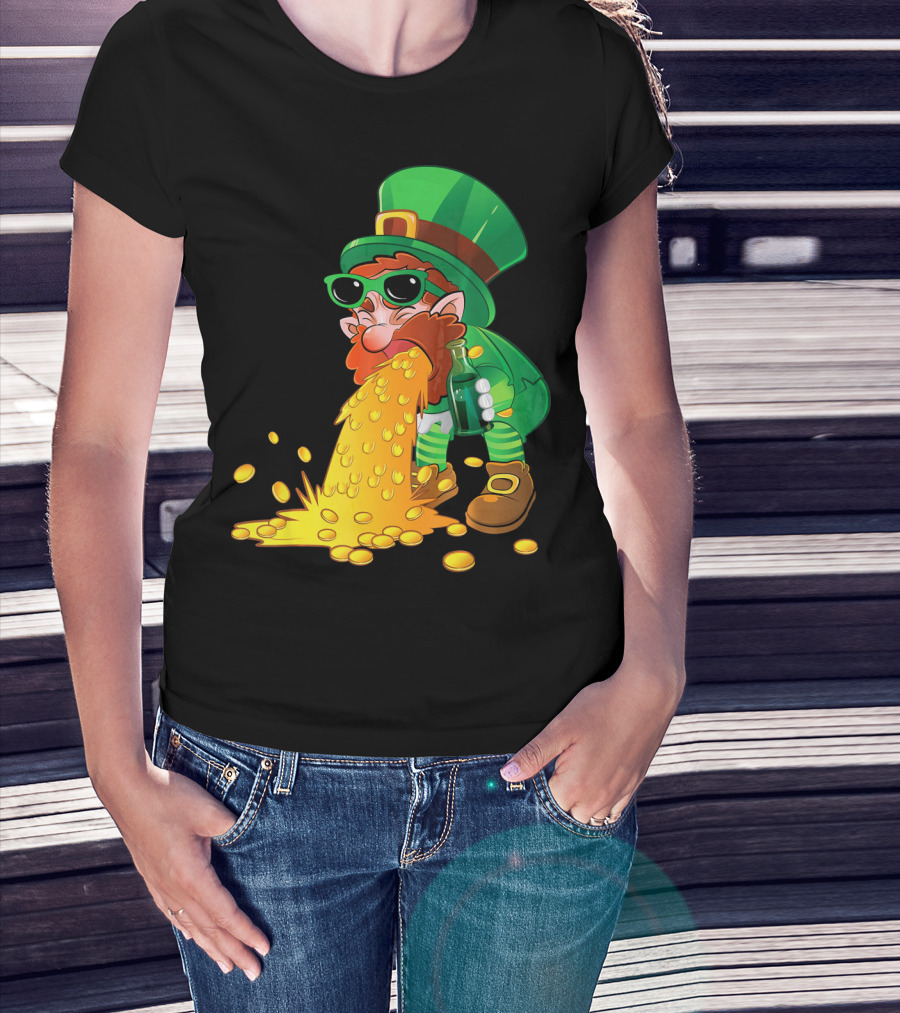 Puking Leprechaun St Patrick's Day Humor With Gold Coins T-Shirt