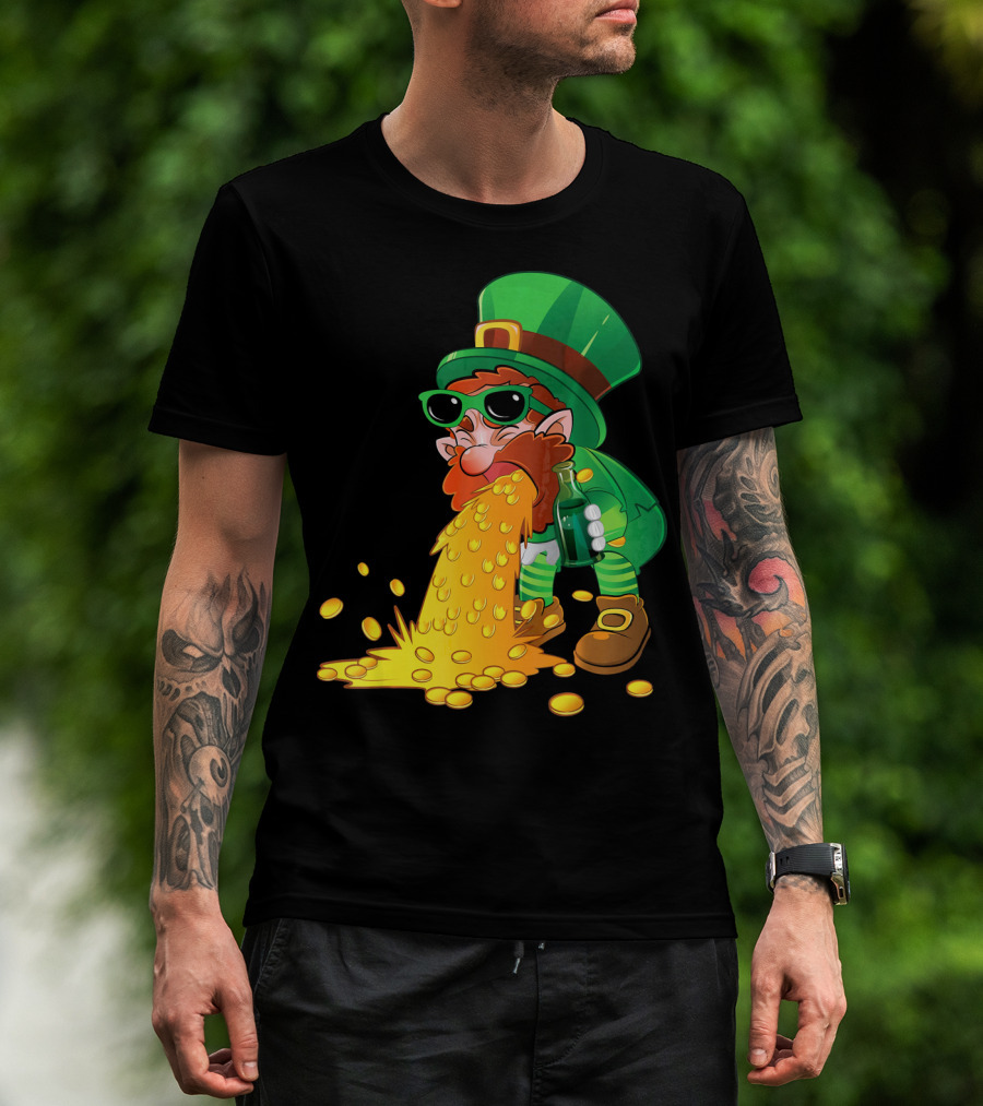 Puking Leprechaun St Patrick's Day Humor With Gold Coins T-Shirt
