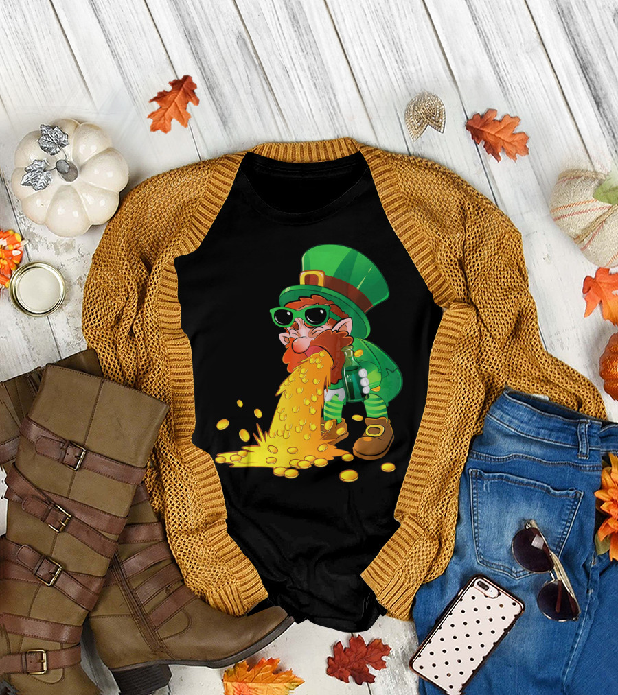 Puking Leprechaun St Patrick's Day Humor With Gold Coins T-Shirt