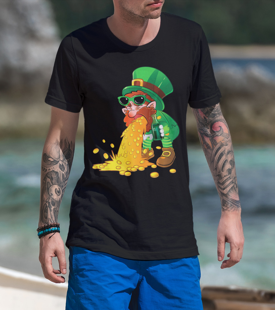 Puking Leprechaun St Patrick's Day Humor With Gold Coins T-Shirt