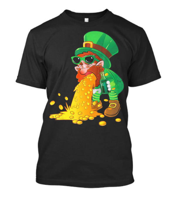 St Patricks Day Beer Bottle Leprechaun Vomiting Gold Coins T-Shirt