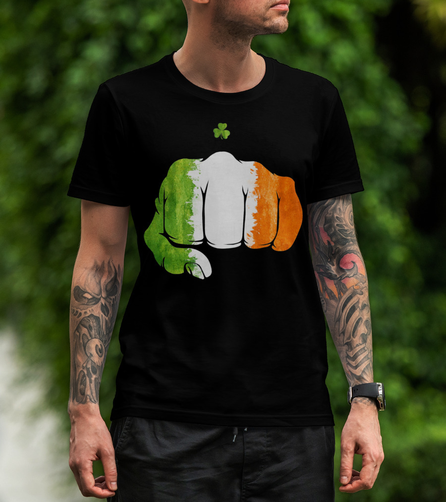 Irish Fighting Fist With Tricolor And Shamrock Mixed Martial Arts T-Shirt