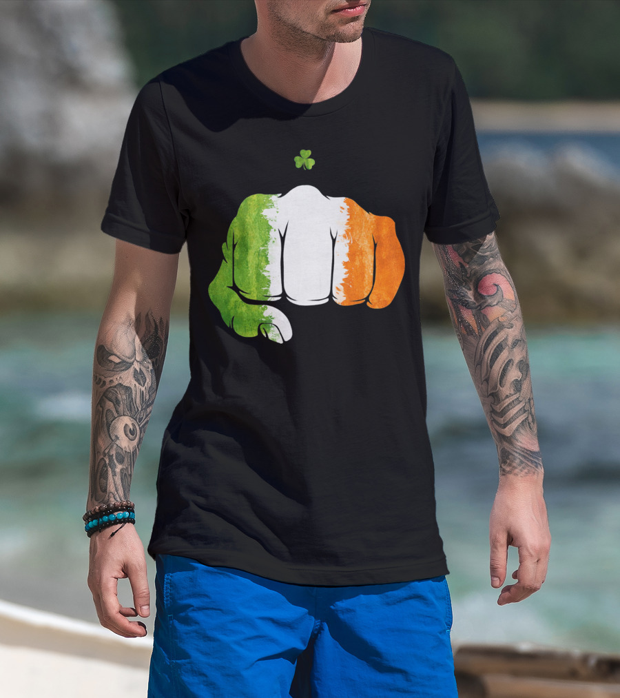 Irish Fighting Fist With Tricolor And Shamrock Mixed Martial Arts T-Shirt