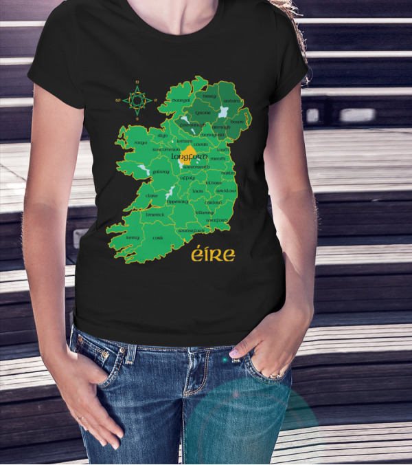 Longford Ireland Map Eire Travel Irish Coun Regions T-Shirt