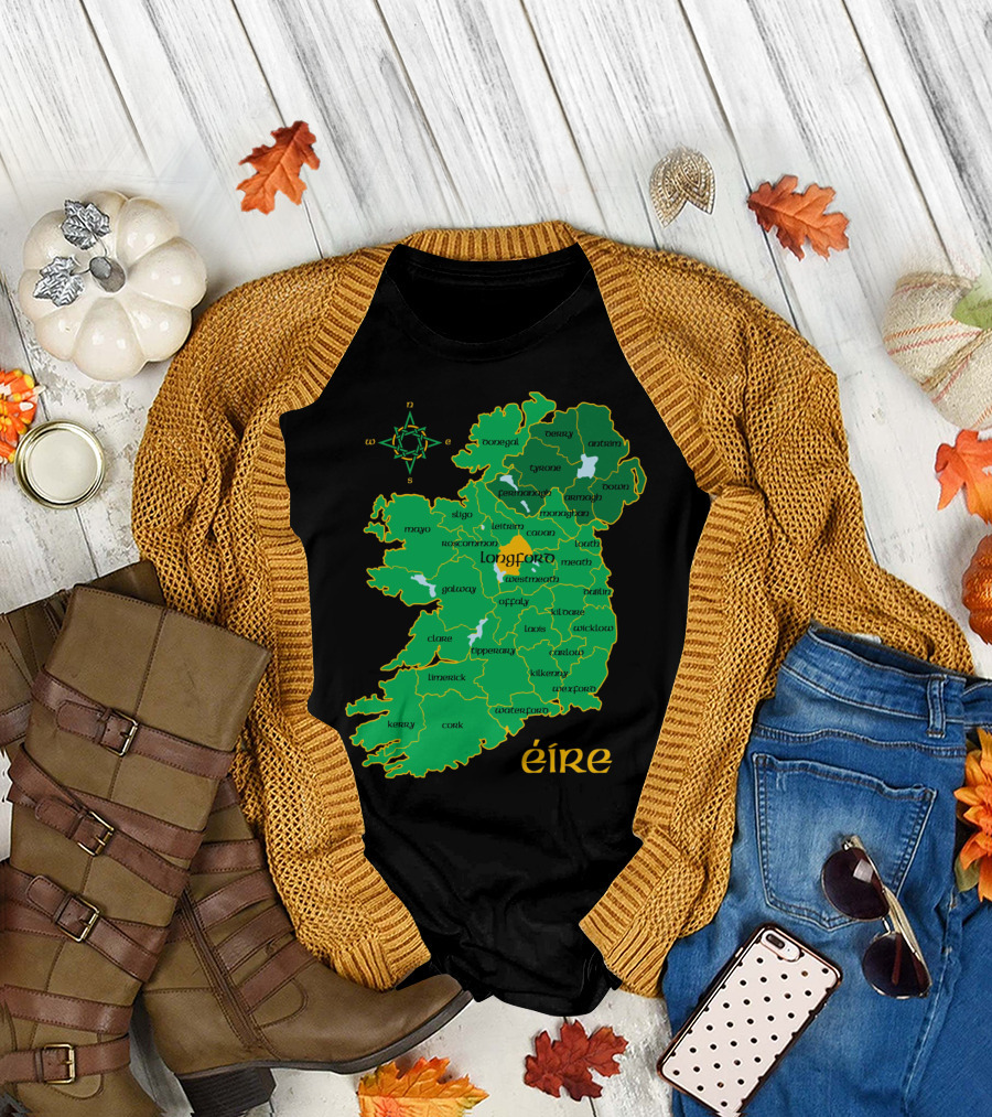 Longford Ireland Map Eire Travel Irish Coun Regions T-Shirt