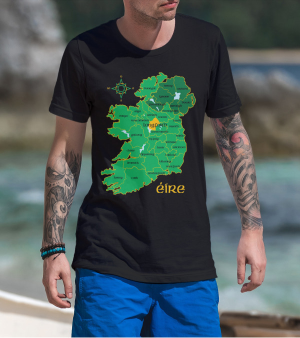 Longford Ireland Map Eire Travel Irish Coun Regions T-Shirt