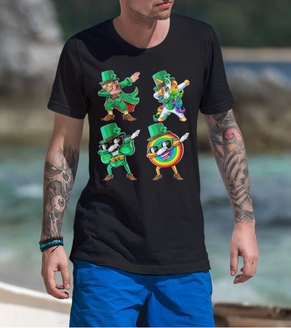 Dabbing Leprechaun Unicorn Rainbow Shamrock St. Patrick's Day Fun T-Shirt