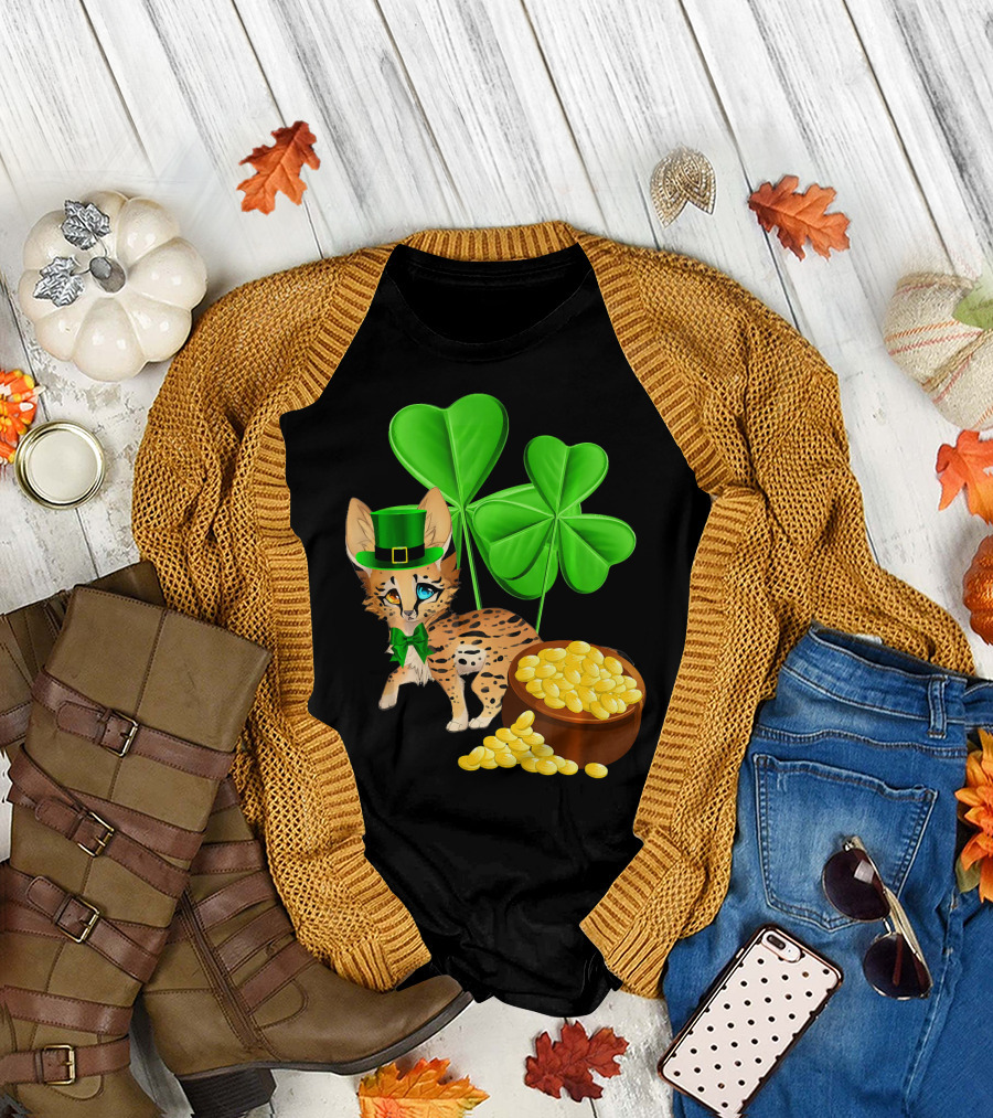 Ocicat St Patricks Day Leprechaun with Shamrocks and Gold Coins T-Shirt