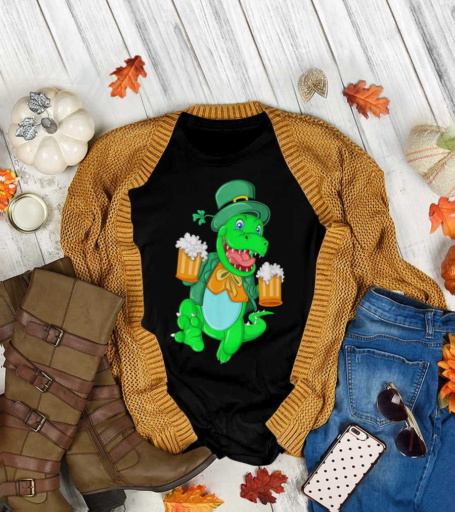 Irish Leprechaun Dinosaur Beer Party T-Shirt