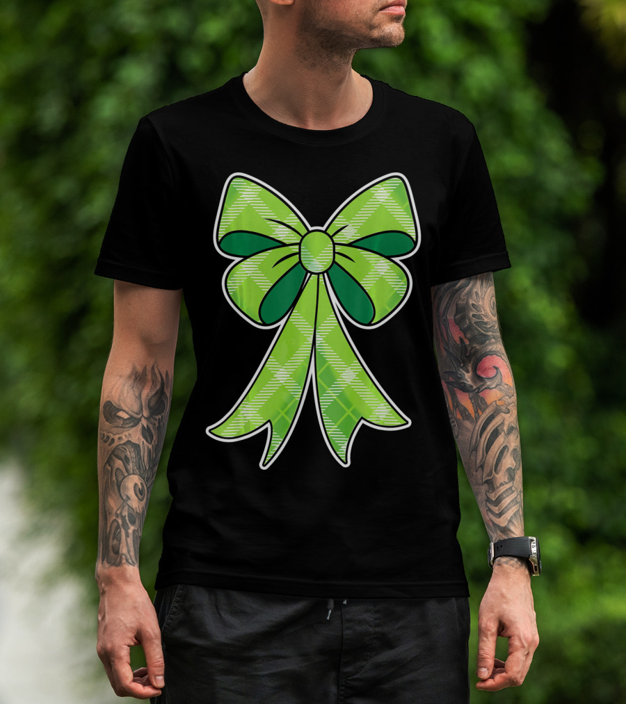 Girls St Patricks Day Green Plaid Bow T-Shirt