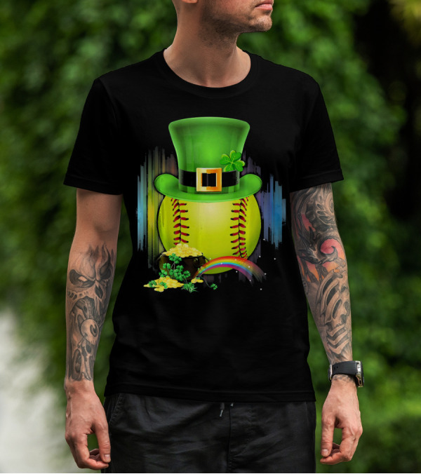 Leprechaun Softball St. Patrick's Day Coin Rainbow T-Shirt