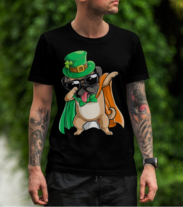 Dabbing Pug St Patrick's Day Leprechaun Hat Cape T-Shirt