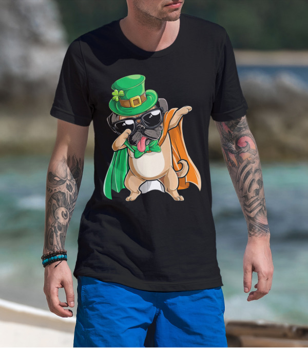 Dabbing Pug St Patrick's Day Leprechaun Hat Cape T-Shirt