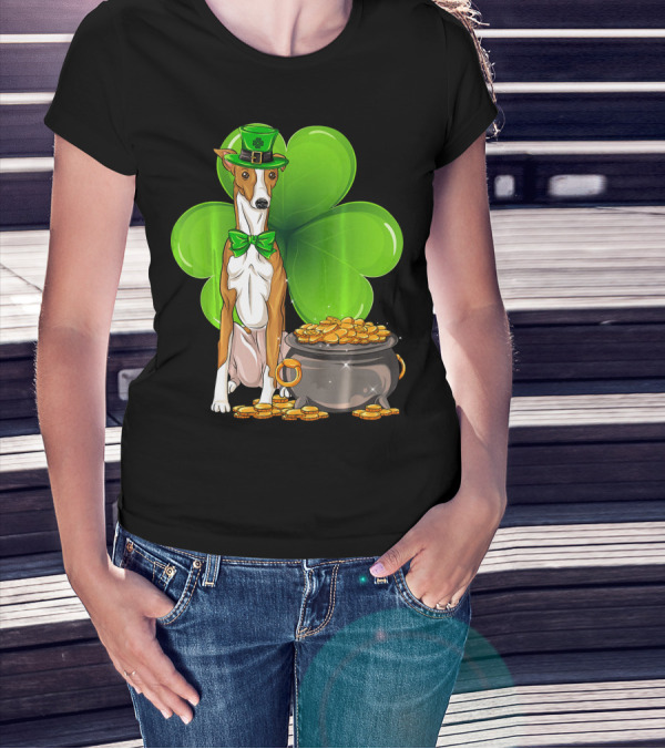 Whippet Leprechaun Dog With Shamrock And Pot Of Gold St Patricks Day T-Shirt