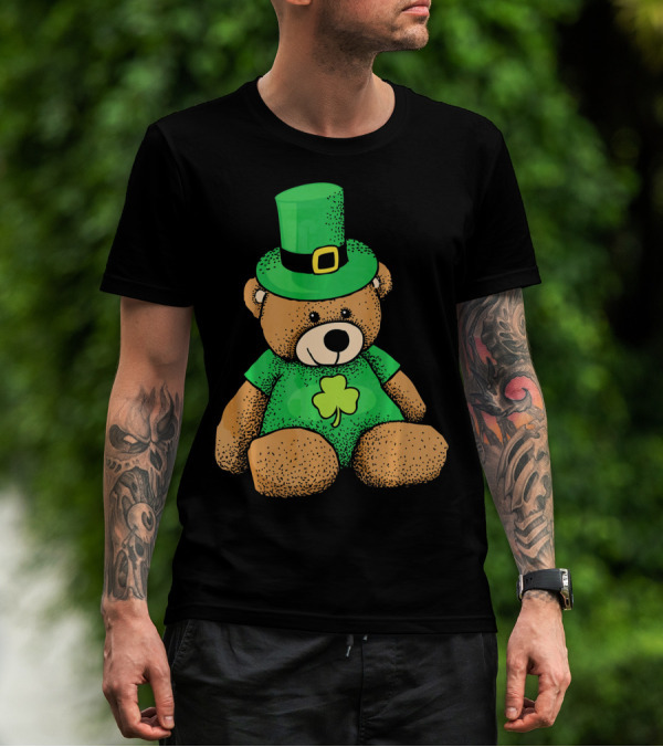St. Patrick's Day Irish Teddy Bear With Leprechaun Hat And Clover T-Shirt