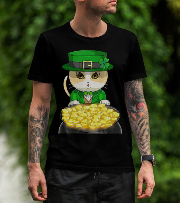 Exotic Cat Leprechaun With Pot Of Gold Funny Cat Lover T-Shirt