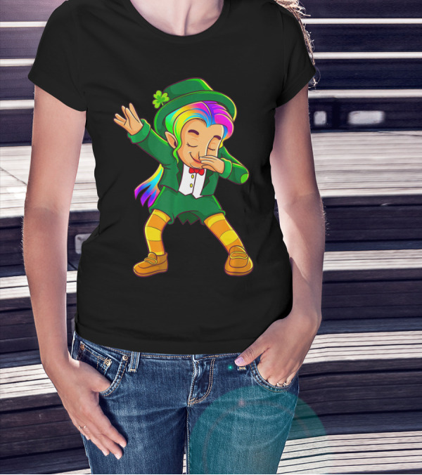 Dabbing Rainbow Leprechaun Girl St Patrick's Day T-Shirt