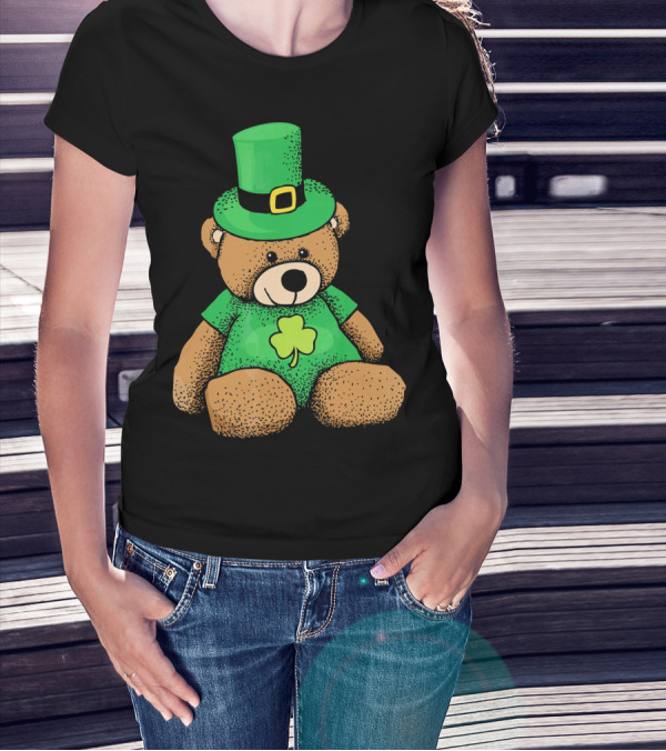 Irish Teddy Bear Shamrock Green Top Hat T-Shirt