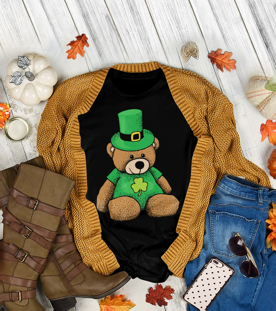 Irish Teddy Bear Shamrock Green Top Hat T-Shirt