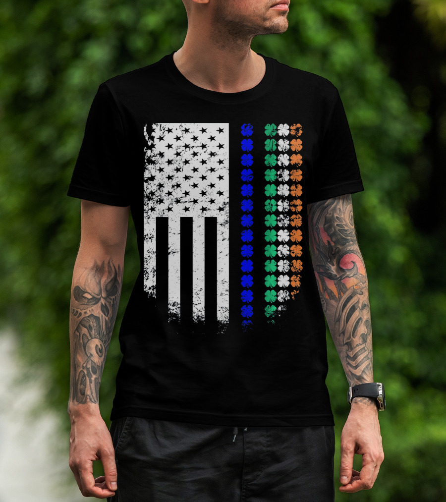 American Flag Irish Police Officer Shamrock Line T-Shirt