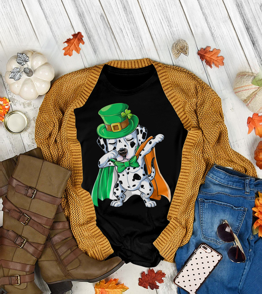 Saint Patrick's Day Dabbing Dalmatian in Green Hat and Irish Colors T-Shirt