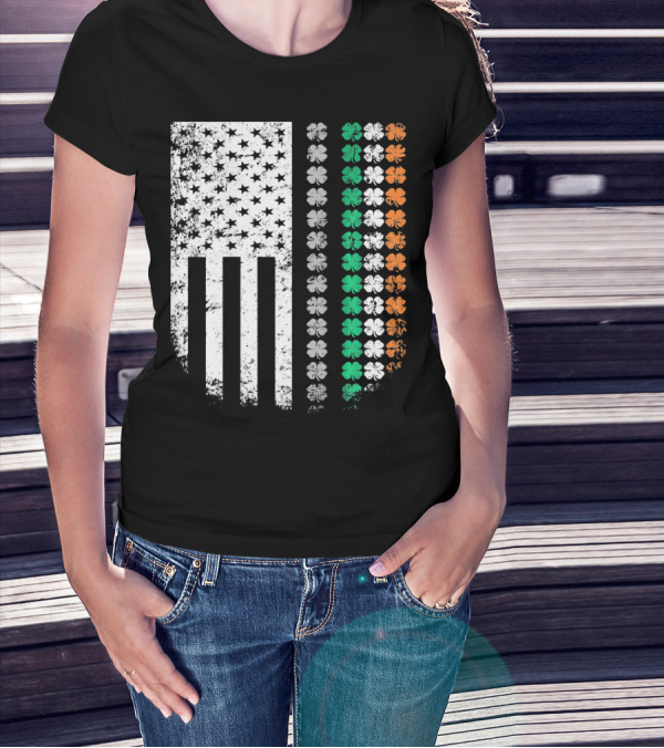 St Patricks Day Shamrock Flag Irish American T-Shirt