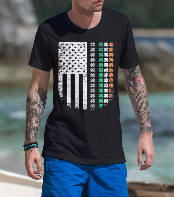 St Patricks Day Shamrock Flag Irish American T-Shirt