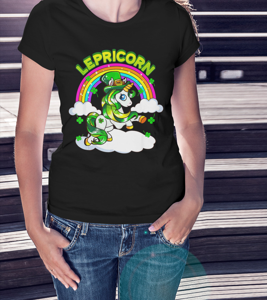 LEPRICORN St Patricks Day Girls Unicorn Iris Rainbow Clover T-Shirt