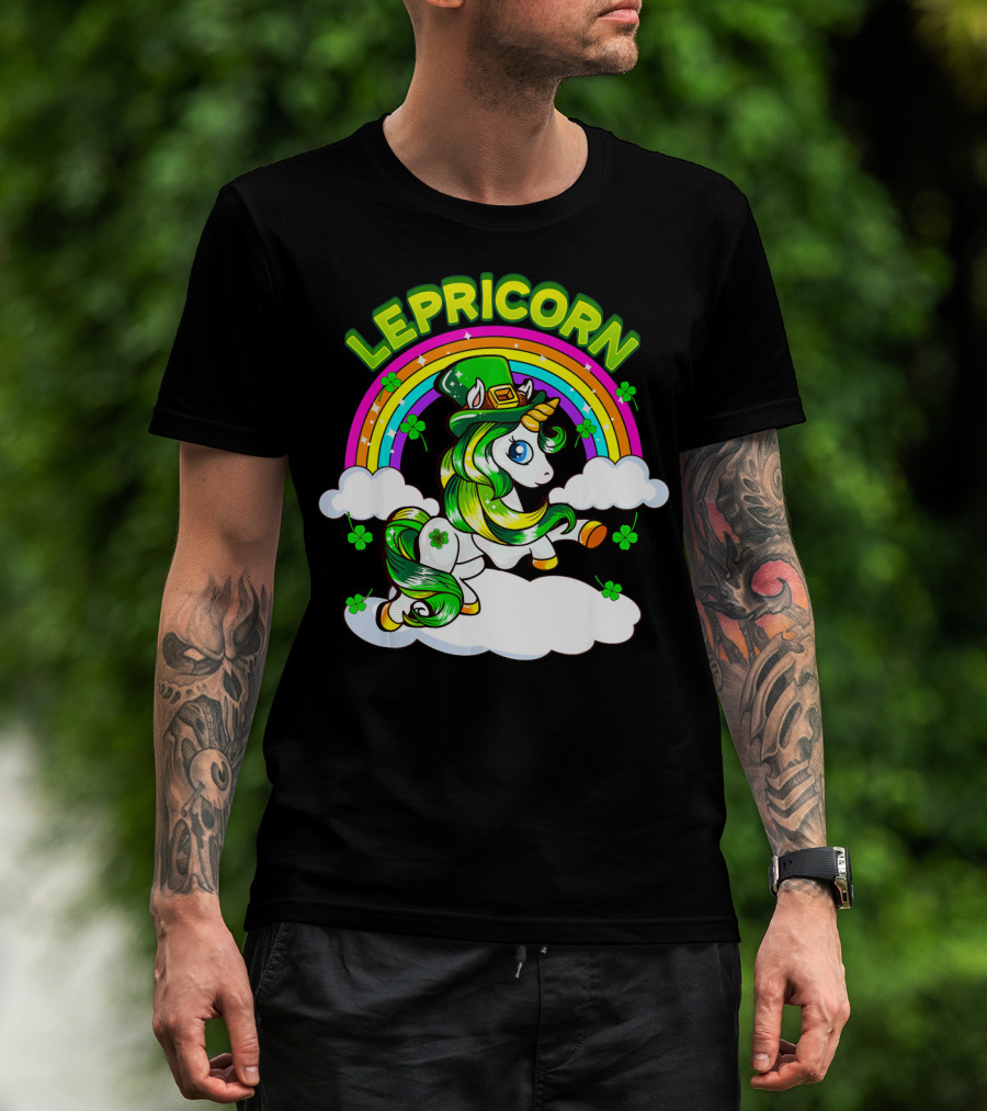 LEPRICORN St Patricks Day Girls Unicorn Iris Rainbow Clover T-Shirt