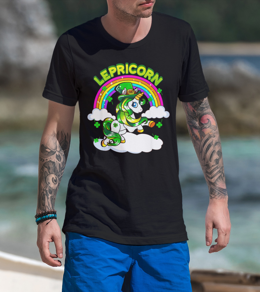 LEPRICORN St Patricks Day Girls Unicorn Iris Rainbow Clover T-Shirt