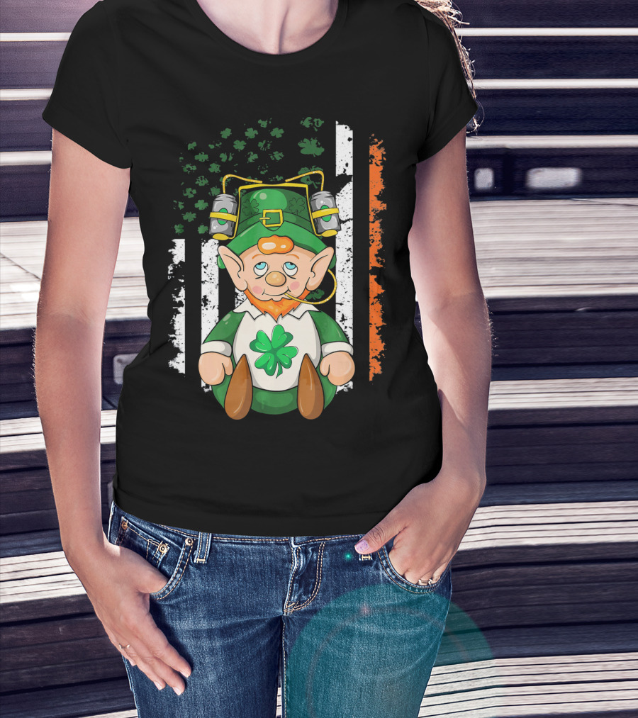Irish American Flag Leprechaun St. Patrick's Day Clover T-Shirt