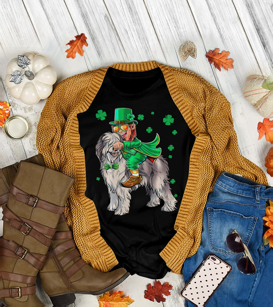 Leprechaun Olde English Sheepdog Shamrock St. Patrick's Day T-Shirt