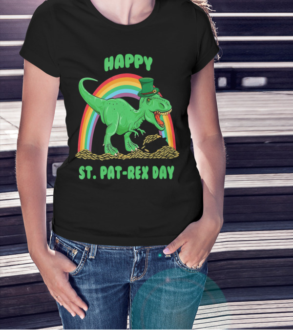 Happy St. Pat-Rex Day Rainbow Dinosaur T-Shirt