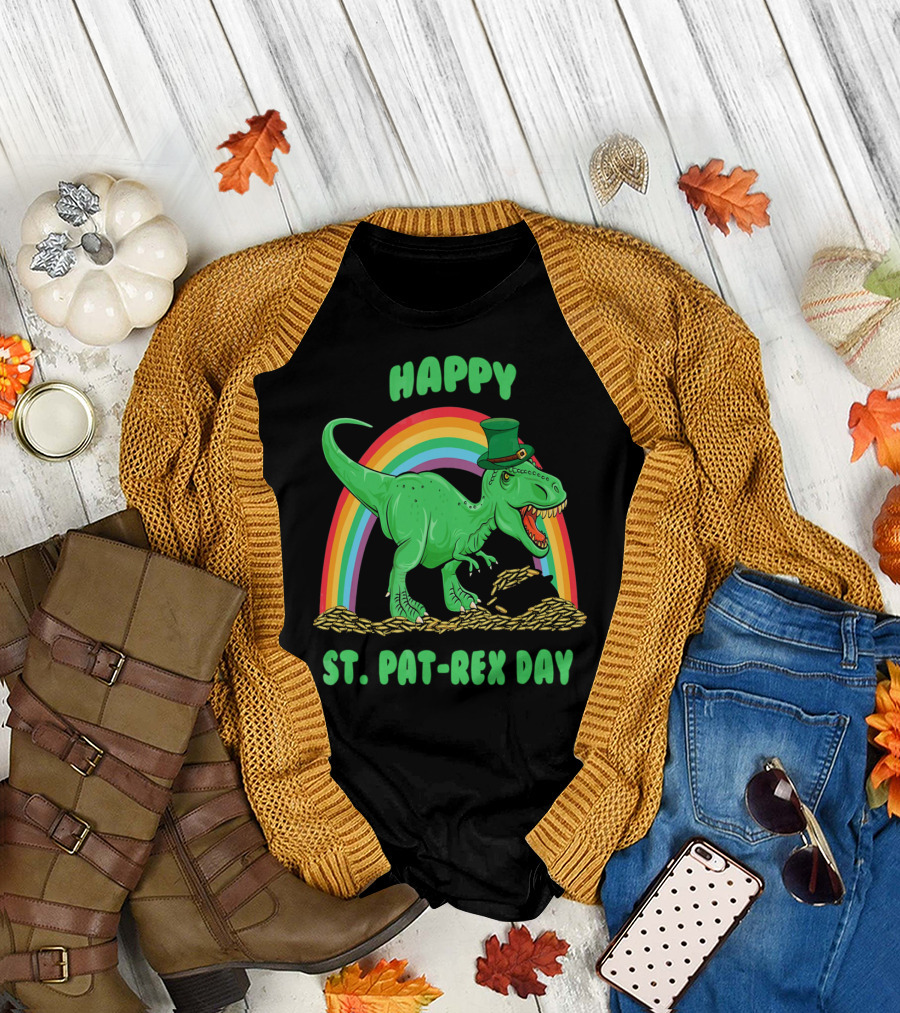 Happy St. Pat-Rex Day Rainbow Dinosaur T-Shirt