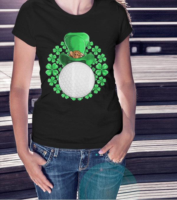 St Patricks Day Golfing Shamrock Hat Golf Ball T-Shirt