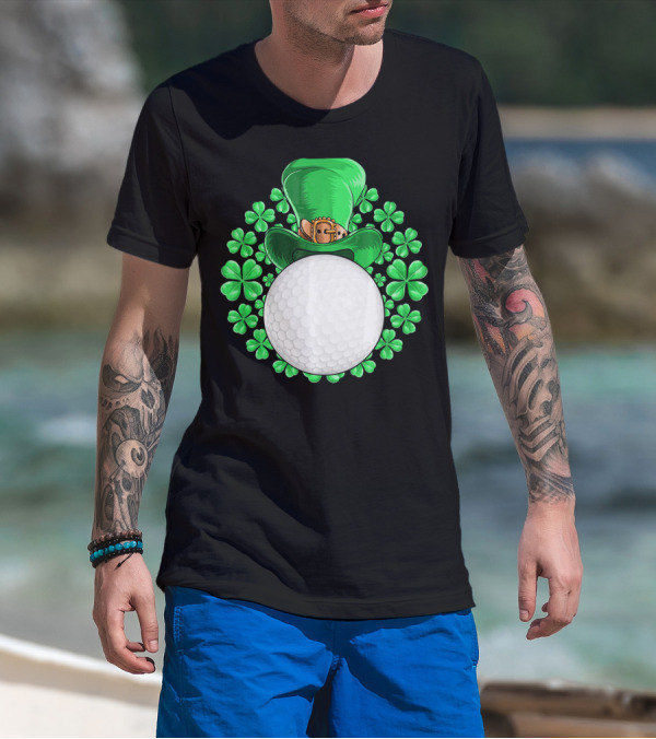 St Patricks Day Golfing Shamrock Hat Golf Ball T-Shirt